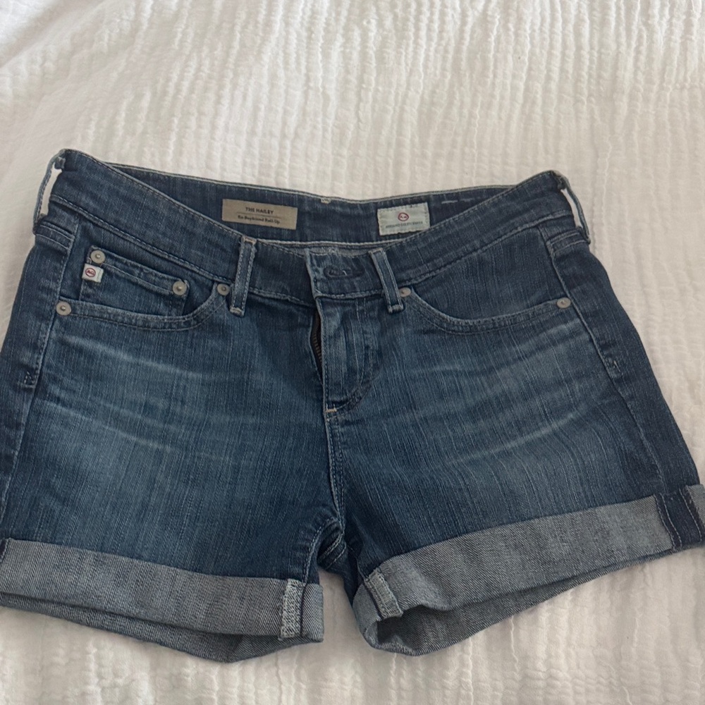 AG Adriano Goldschmied Dark Blue Rolled Hem Denim Shorts - Picture 1 of 3